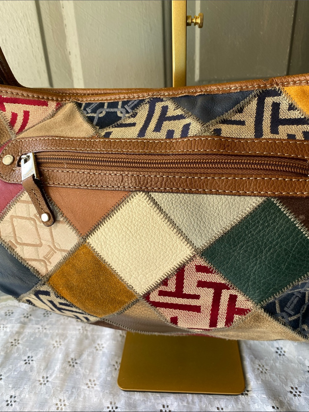 Tignanello Multicolor Patchwork Leather-Trim Shoulder Bag - Picture 3 of 14
